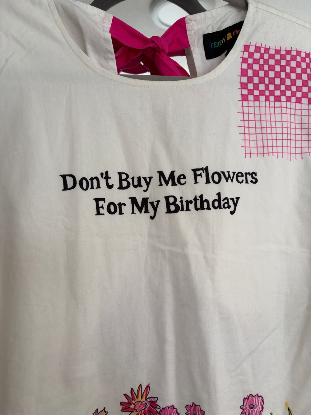 Teddy Fresh White Dress with Bright Pink Accents and Multicolor Prints - Picture 5 of 7